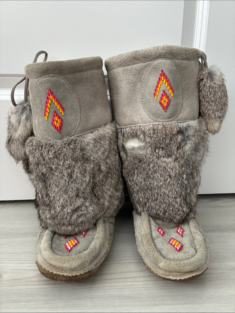 Authentic Inuit Made Mukluks - Grey Rabbit Fur